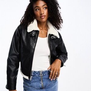 hollister fur linked faux leather biker jacket